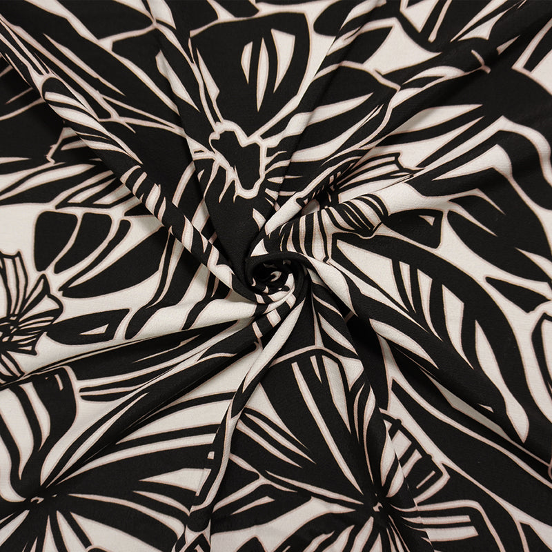 Black-White Famous Designer Viscose Floral Printed Crepe Faille Woven Fabric