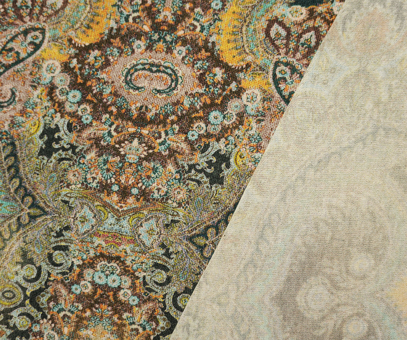Brown-Multi Famous Designer Viscose Paisley Jersey Knit Fabric