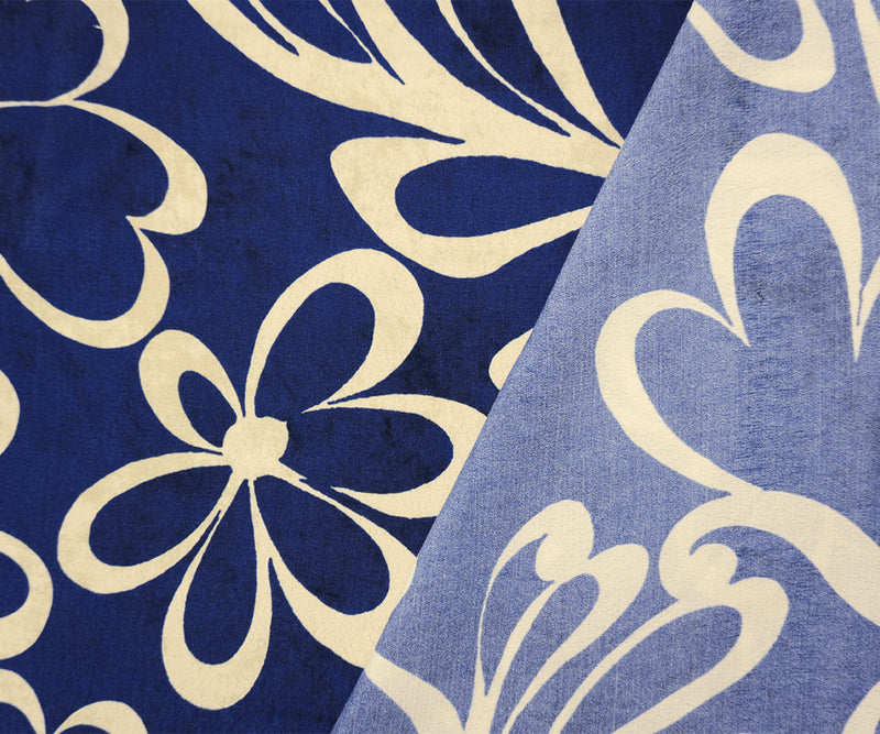 Blue-Beige Famous Designer Viscose Floral Crepe Faille Fabric