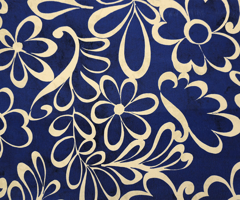 Blue-Beige Famous Designer Viscose Floral Crepe Faille Fabric