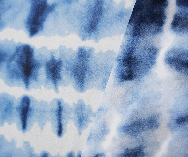 Blue-White Famous Designer Viscose Tie Dye Georgette Woven Fabric