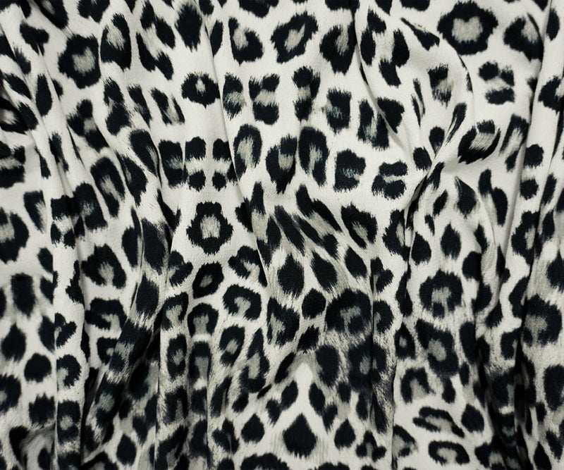 White-Black Famous Designer Viscose Leopard Crepe Faille Fabric