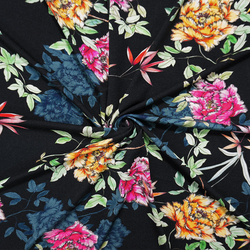 Black-Multi Famous Designer Rayon Floral Jersey Knit Fabric
