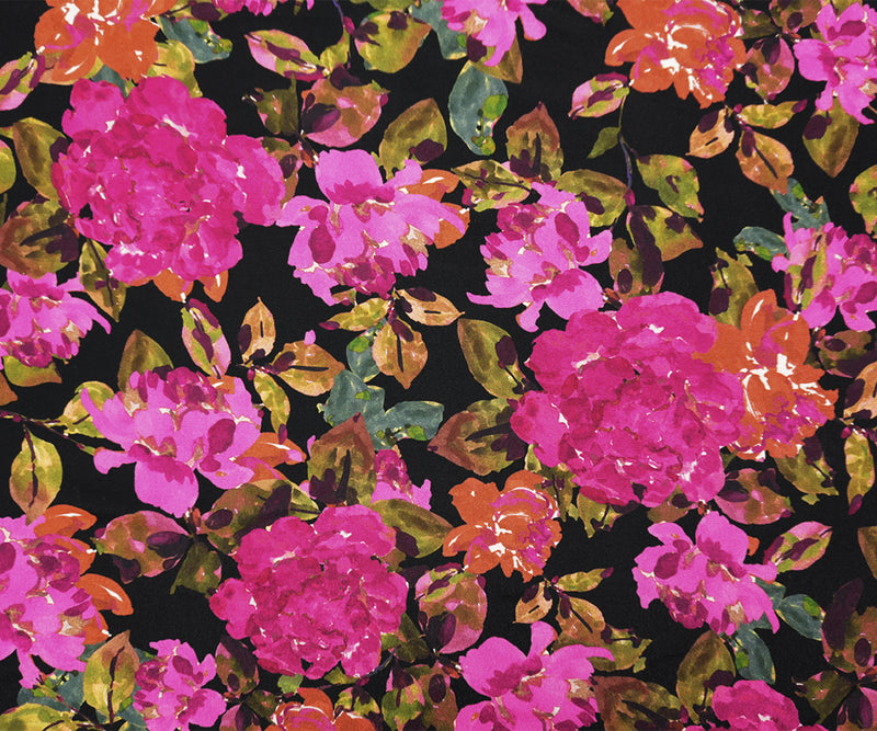 Black-Pink Famous Designer Viscose Floral Crepe Faille Fabric