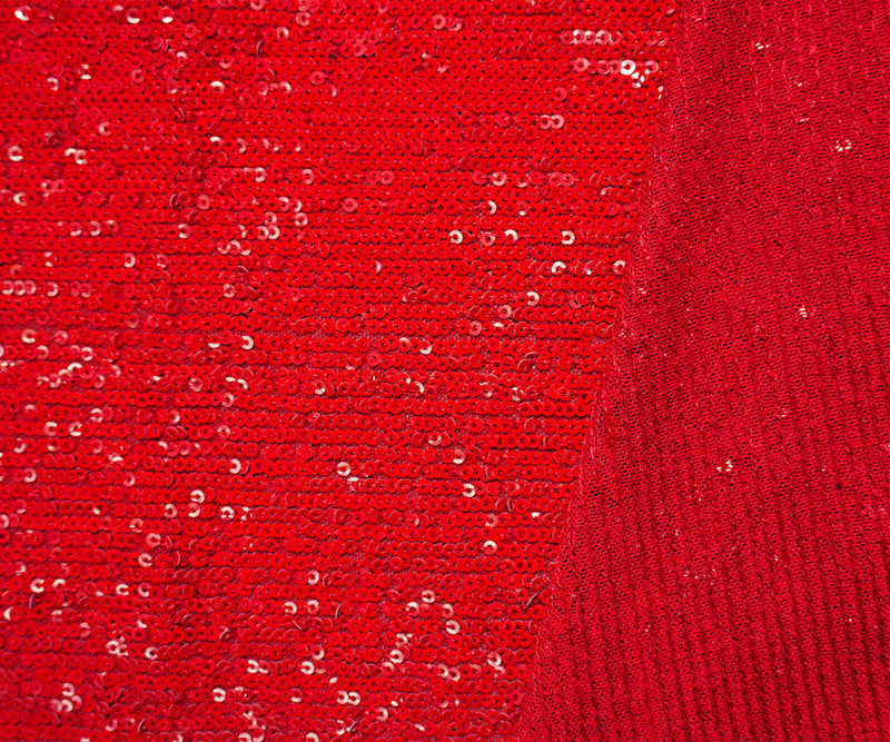 Red Famous Designer Poly Spandex Sequin Mesh Knit Fabric
