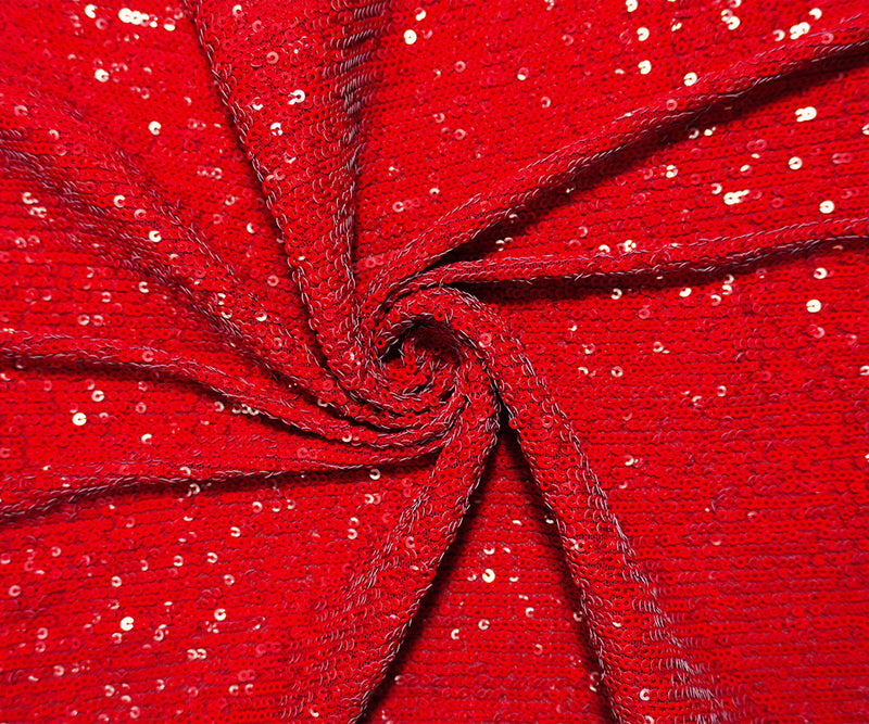 Red Famous Designer Poly Spandex Sequin Mesh Knit Fabric