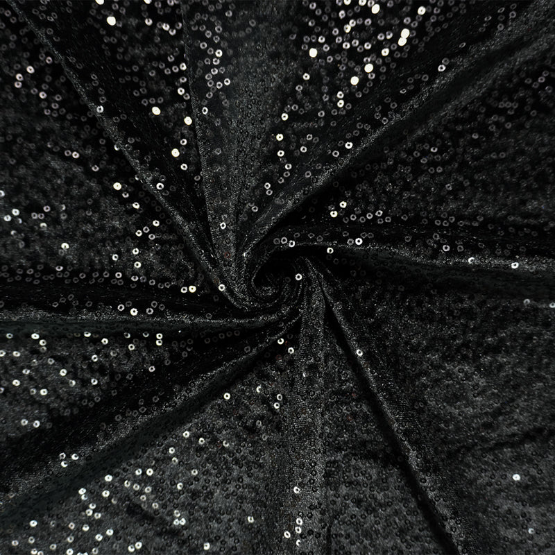 Black Famous Designer Poly Spandex Sequined Velvet Knit Fabric