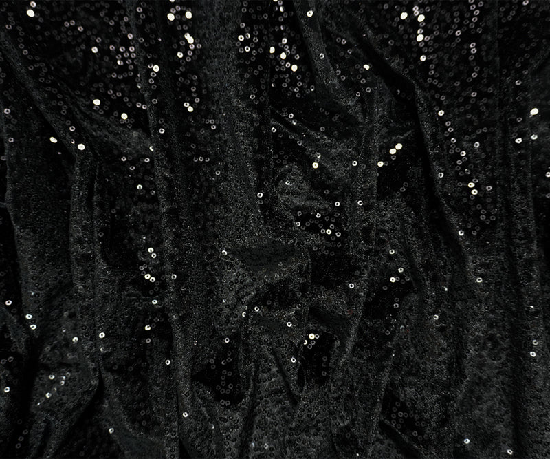 Black Famous Designer Poly Spandex Sequined Velvet Knit Fabric
