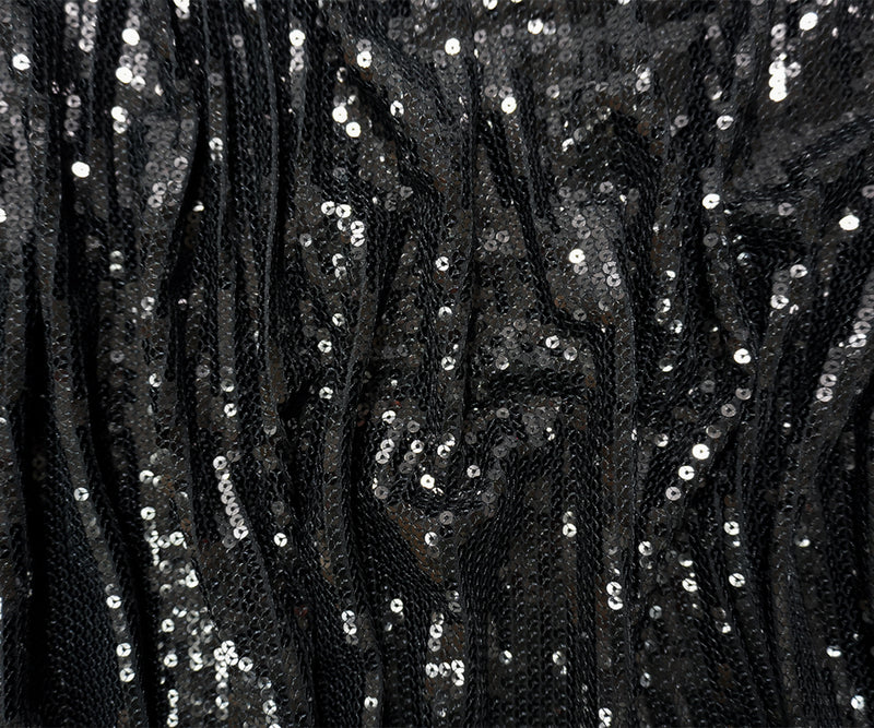 Black Famous Designer Poly Spandex Sequin Jersey Knit Fabric