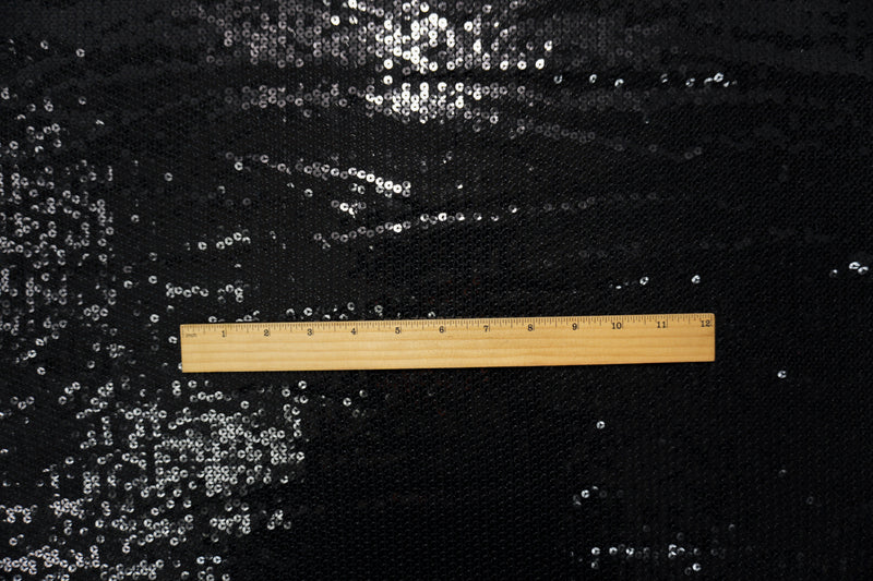 Black Famous Designer Poly Spandex Sequin Jersey Knit Fabric