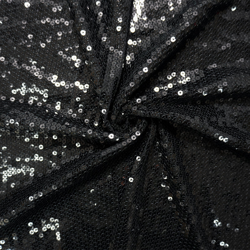 Black Famous Designer Poly Spandex Sequin Jersey Knit Fabric