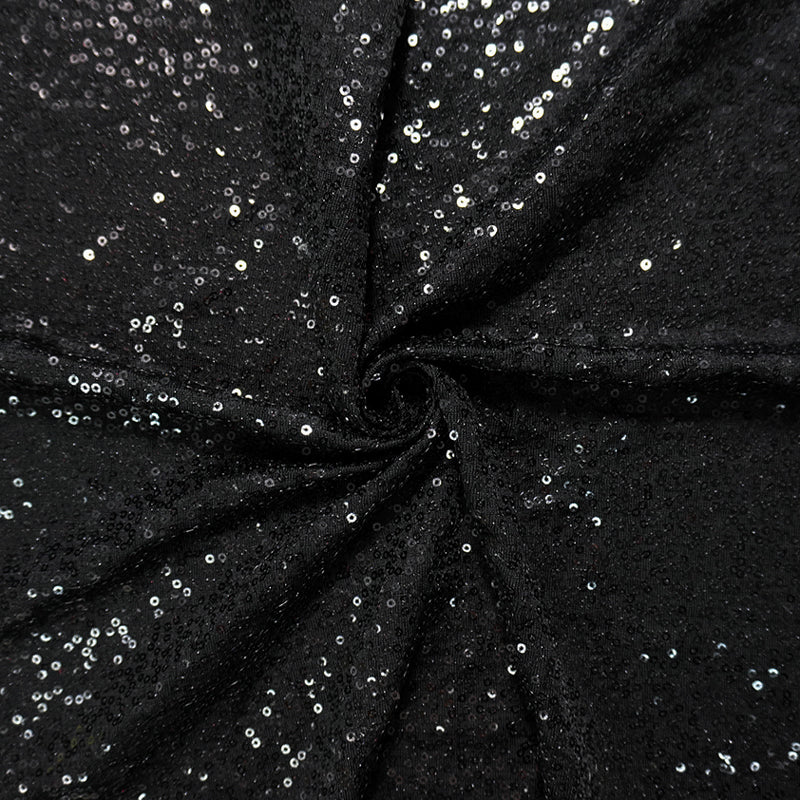 Black Famous Designer Nylon-Spandex Sequined Knit Fabric