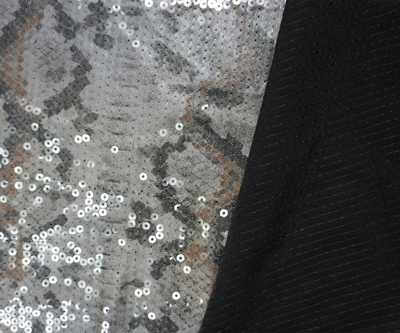 Gray-Multi Designer Poly Reptile Sequin Matte Jersey Knit Fabric