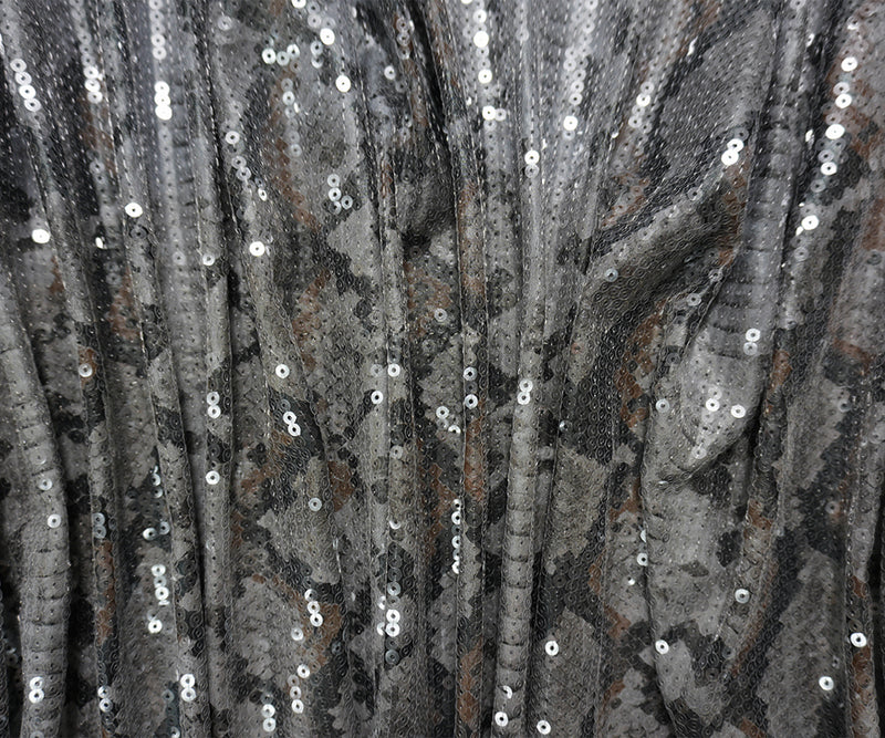 Gray-Multi Designer Poly Reptile Sequin Matte Jersey Knit Fabric
