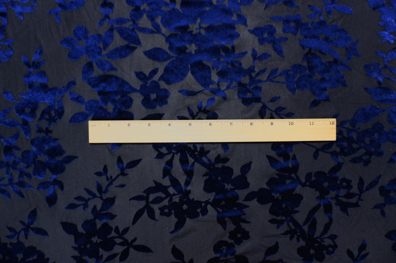 Blue Famous Designer Poly Nylon Burnout Floral Velvet Knit Fabric