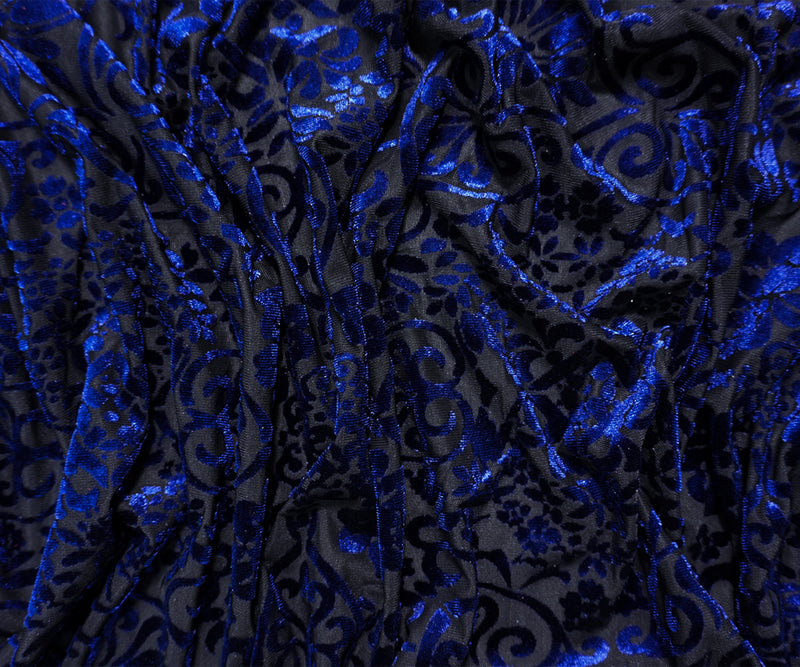 Black-Blue Designer Poly Nylon Floral Burnout Velvet Knit Fabric
