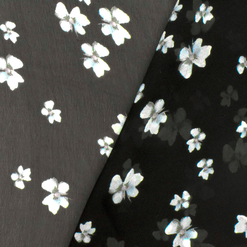 Black-Teal-Multi Famous Designer Floral Print Viscose Chiffon Woven Fabric