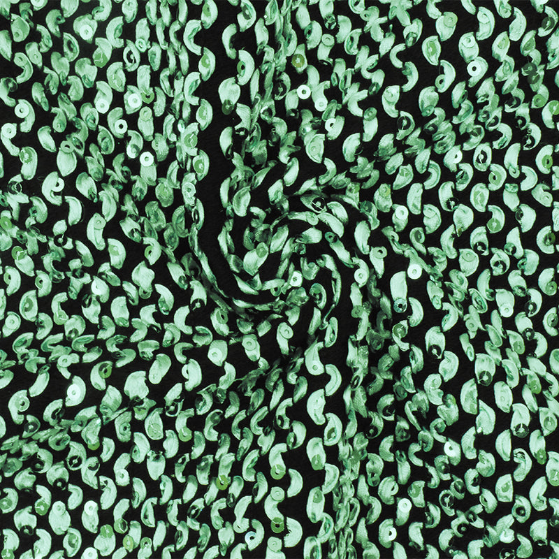 Pearly Green-Black 3D Wave With Sequins Acrylic Poly Woven Jacketing Fabric