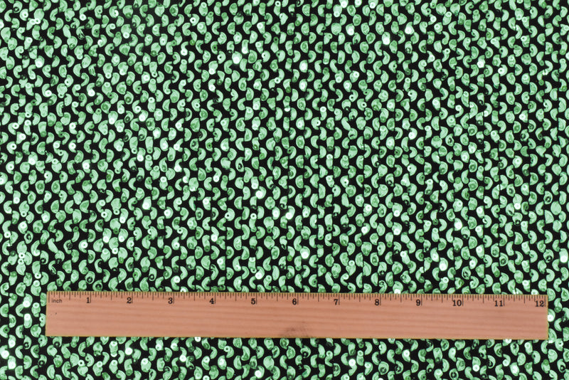 Pearly Green-Black 3D Wave With Sequins Acrylic Poly Woven Jacketing Fabric