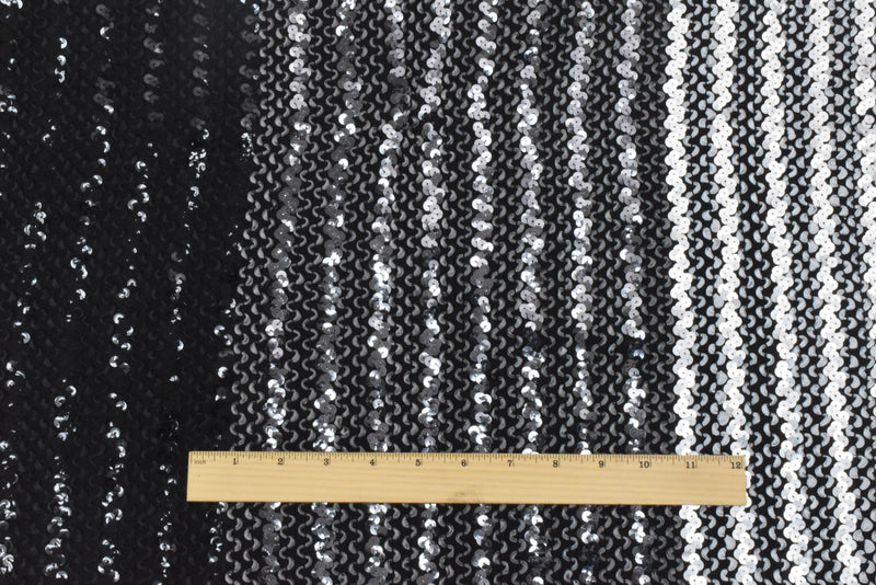Gray-Black-Multi 3D Wave With Sequins Acrylic Poly Woven Jacketing Fabric