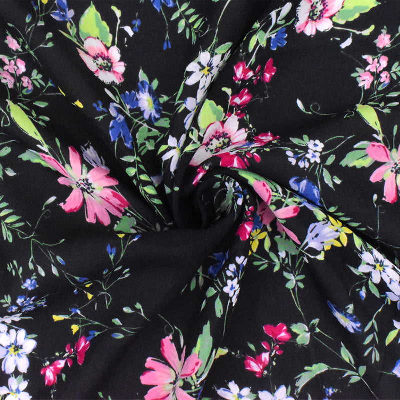 Green-Black Multi Famous Designer Floral print Rayon Chiffon Woven Fabric