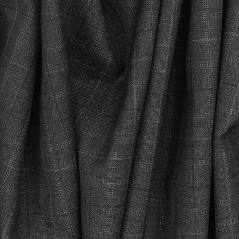 Night Gray-Blue-Multi Check Wool-Poly Woven Suiting Fabric