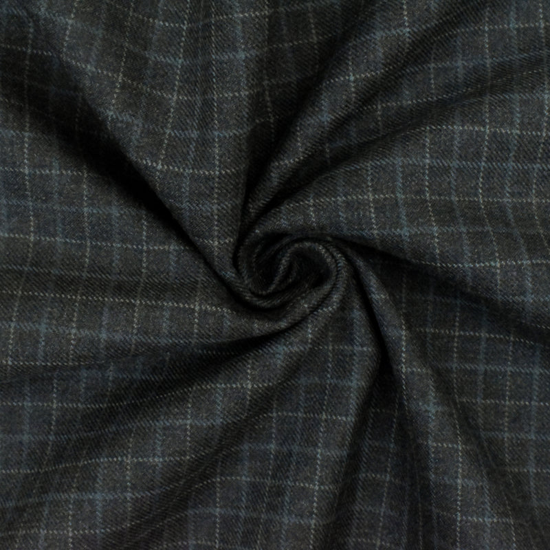 Gray-Multi Check Wool Polyester Twill Woven Suiting Fabric