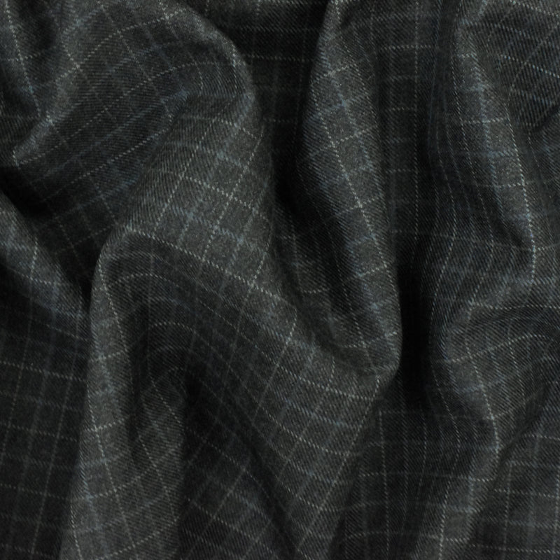 Gray-Multi Check Wool Polyester Twill Woven Suiting Fabric