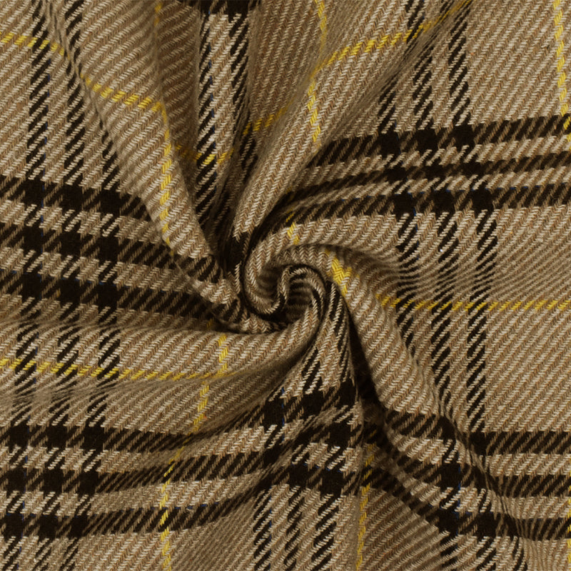 3 YD PC-Beige-Brown-Multi Plaid Wool Cotton Brushed Twill Woven Jacketing Fabric