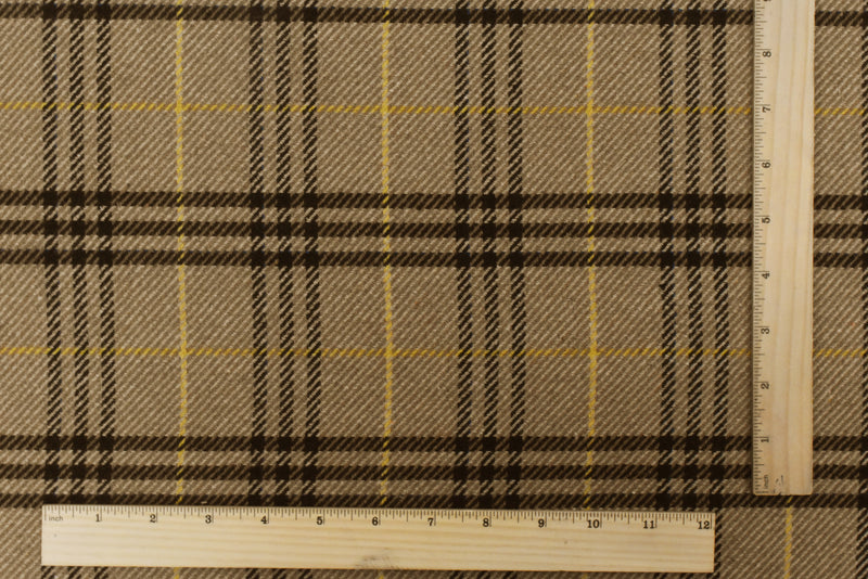 3 YD PC-Beige-Brown-Multi Plaid Wool Cotton Brushed Twill Woven Jacketing Fabric