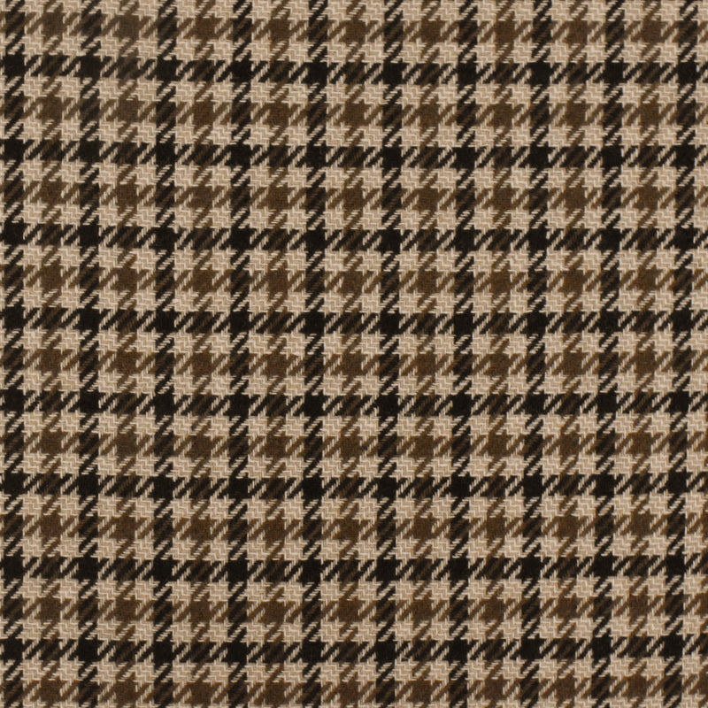 3 YD PC-Brown-Multi Houndstooth Plaid Wool-Poly Brush Twill Woven Jacketing Fabric