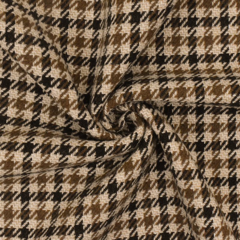 3 YD PC-Brown-Multi Houndstooth Plaid Wool-Poly Brush Twill Woven Jacketing Fabric