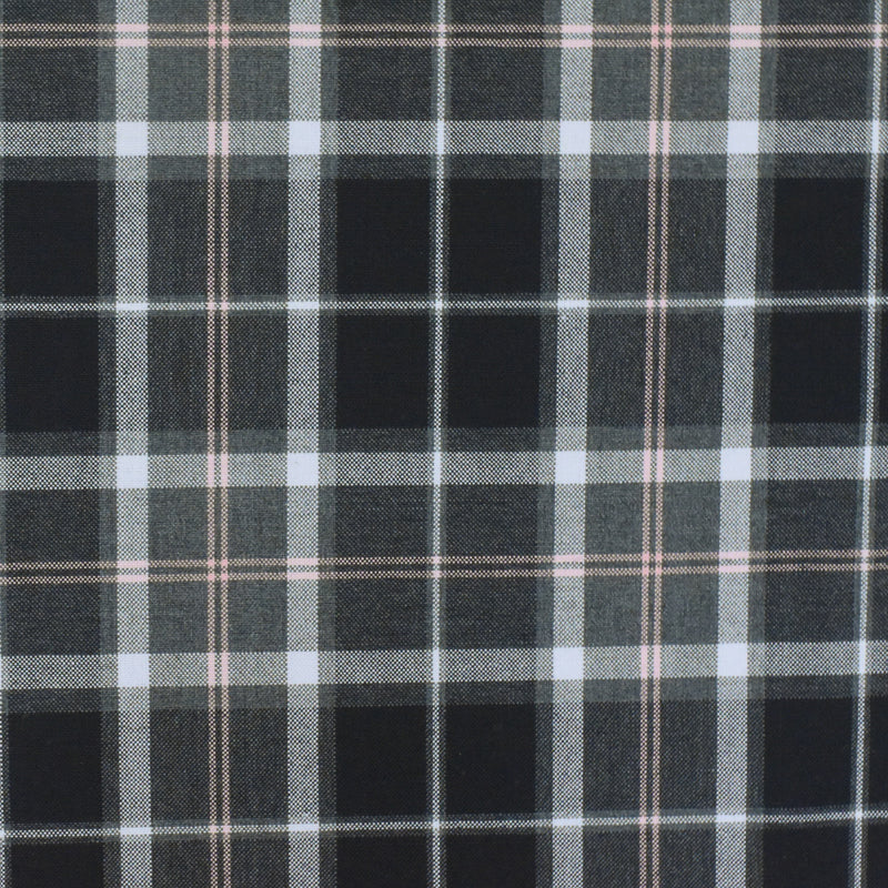 Simple Black-Gray-Pink Plaid Wool-Poly Woven Suiting Fabric