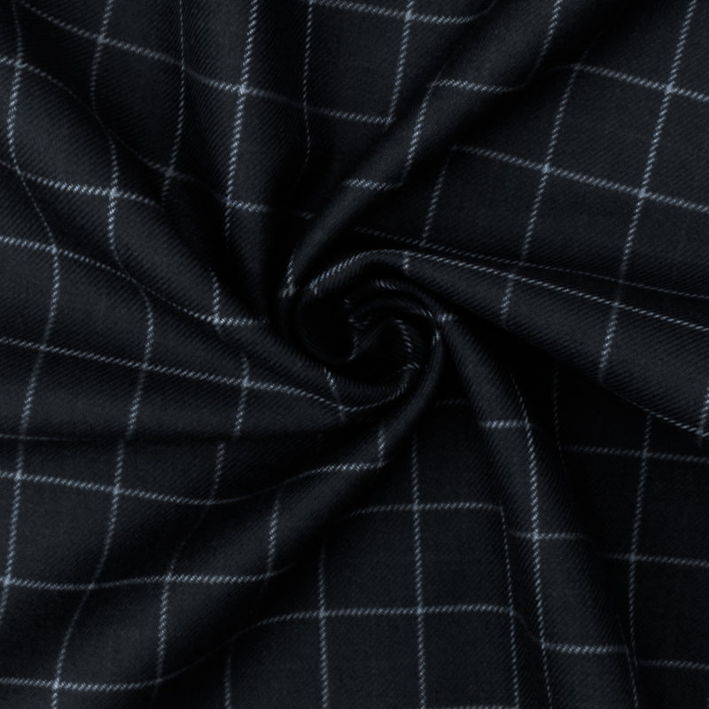 Cold Navy-Gray-Multi Check Wool-Poly Twill Woven Suiting Fabric