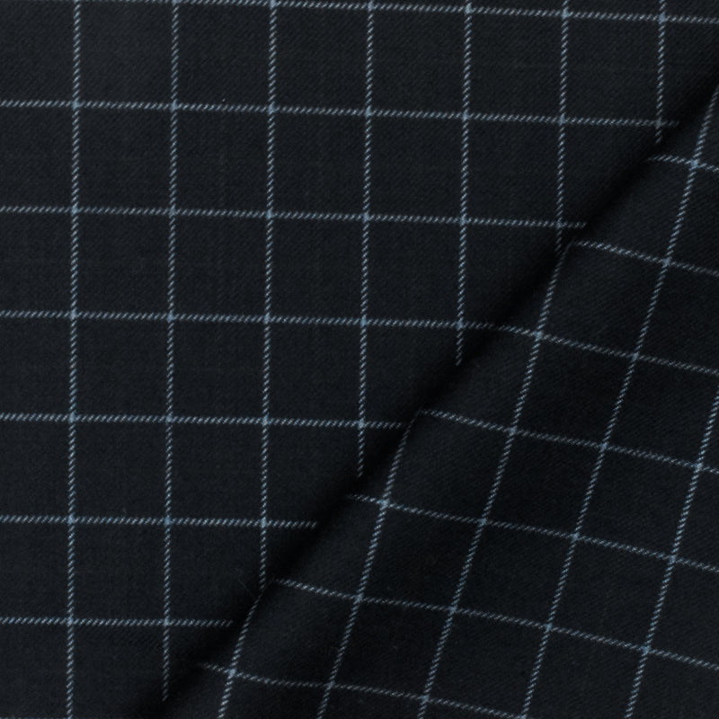 Cold Navy-Gray-Multi Check Wool-Poly Twill Woven Suiting Fabric