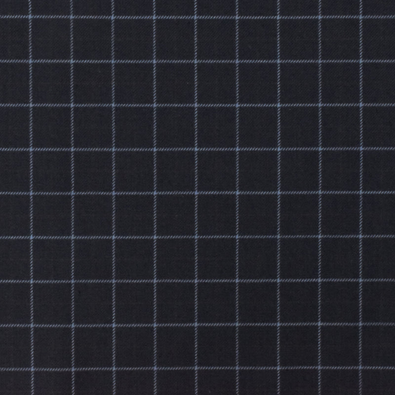 Cold Navy-Gray-Multi Check Wool-Poly Twill Woven Suiting Fabric