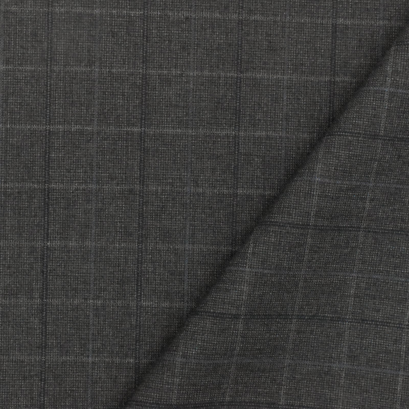 Cool Gray-Blue-Multi Check Wool-Poly Woven Suiting Fabric