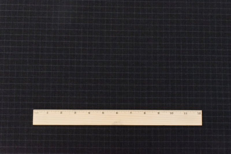 Off Black-Gray-Blue Check Wool-Poly Twill Woven Suiting Fabric