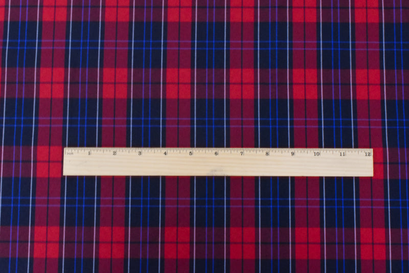 Scholar Red-Black-Multi Plaid Poly Madras Woven Suiting Fabric