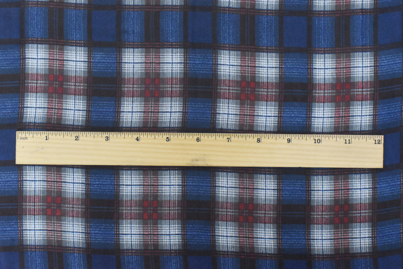 Classic Blue-Red-Multi Plaid Printed Poly Chiffon Woven Fabric