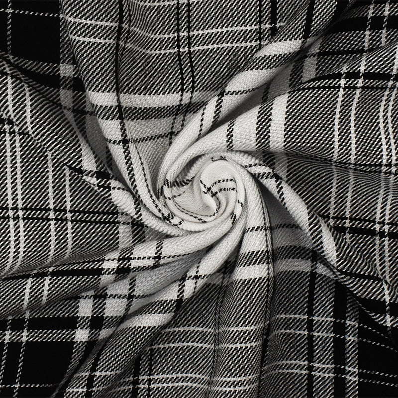 Pitch Black -White Plaid Rayon Twill Woven Fabric