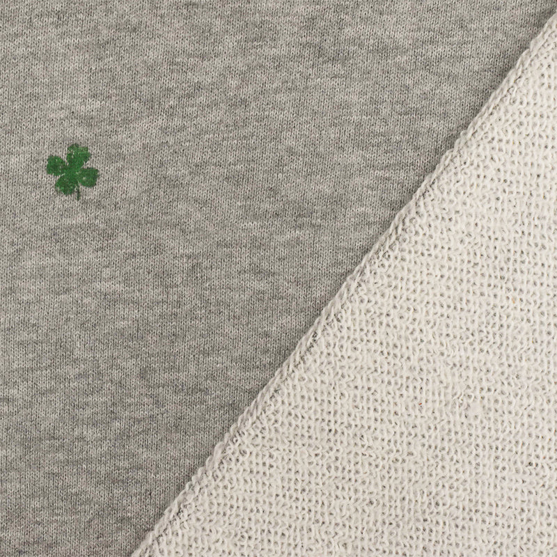 Static Gray-Green Mini Clover Printed Cotton French Terry Knit Fabric