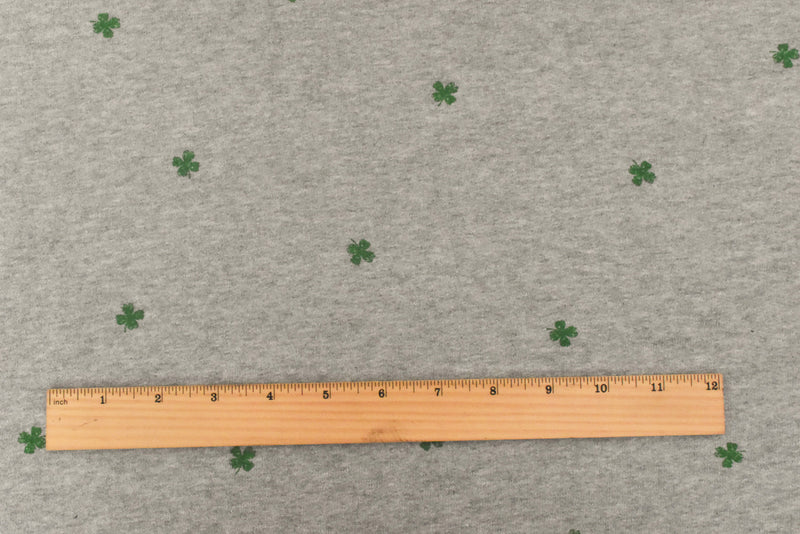 Static Gray-Green Mini Clover Printed Cotton French Terry Knit Fabric