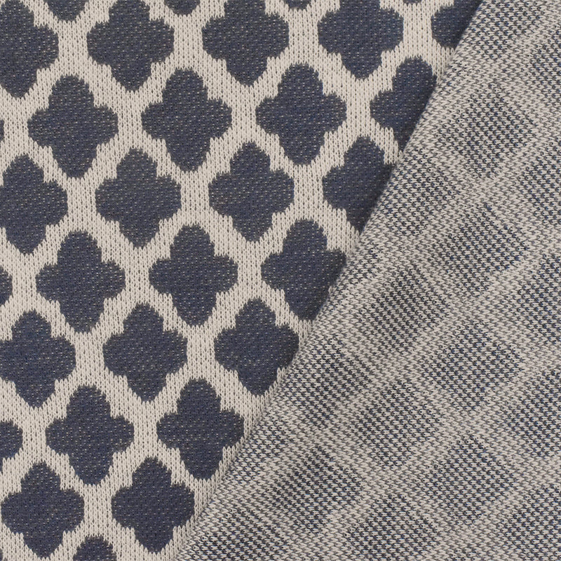 Dusty Blue-Taupe Quatrefoil Poly-Cotton Stretch Double Knit Fabric