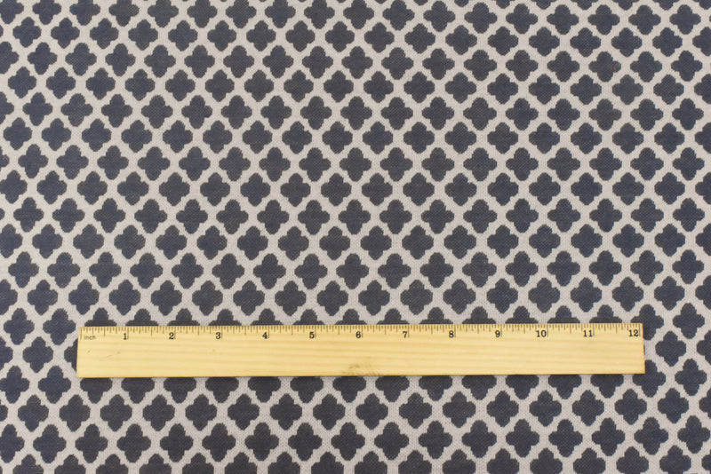 Dusty Blue-Taupe Quatrefoil Poly-Cotton Stretch Double Knit Fabric