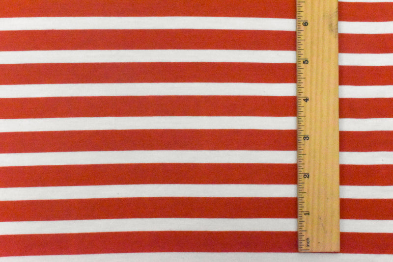 Red Orange-Ivory Stripe Stretch Spandex Rayon Modal Jersey Knit Fabric