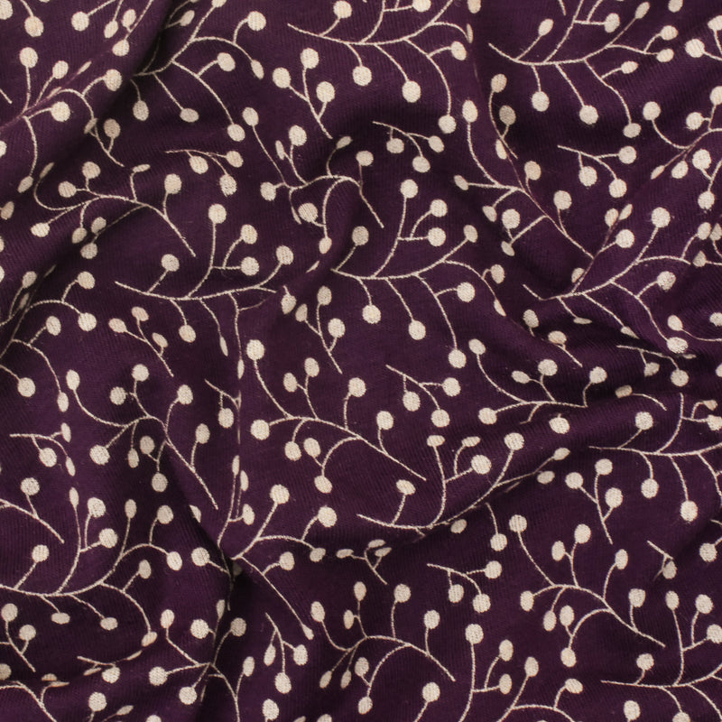 Purple-Beige Berry Printed Cotton Stretch Spandex Jersey Knit Fabric