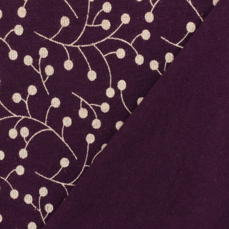 Purple-Beige Berry Printed Cotton Stretch Spandex Jersey Knit Fabric