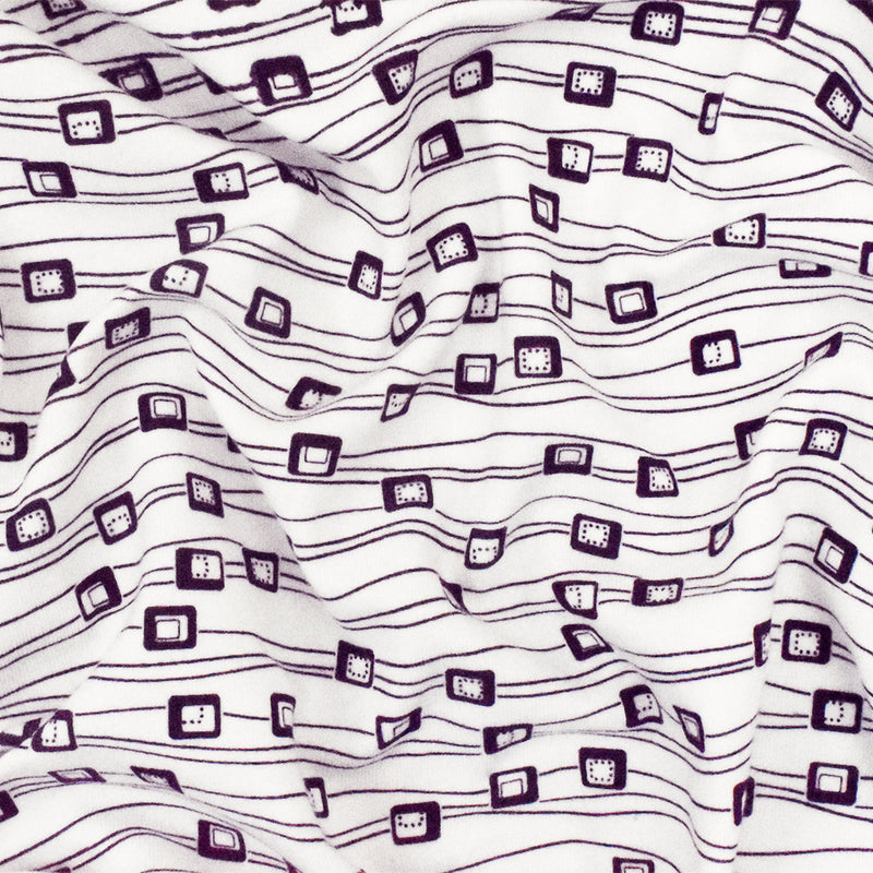 White-Purple Abstract Printed Stretch Spandex Cotton Jersey Knit Fabric