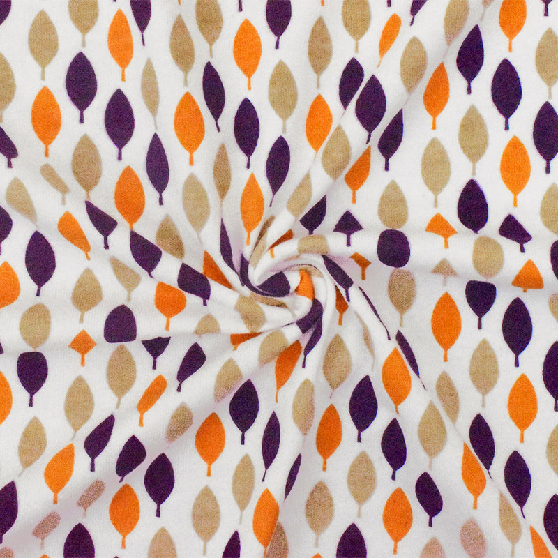 White-Purple-Multi Leaf Printed Stretch Spandex Cotton Jersey Knit Fabric